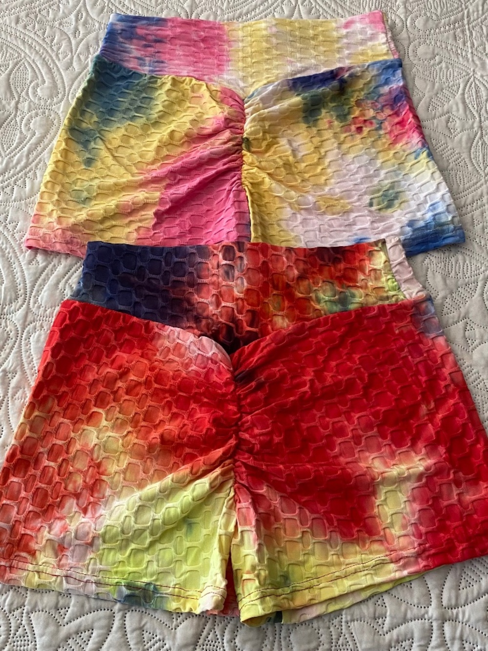 NWOT Neon Tye Dye Spandex Honeycomb Shorts with Cinched Butt Bundle Sz S/M